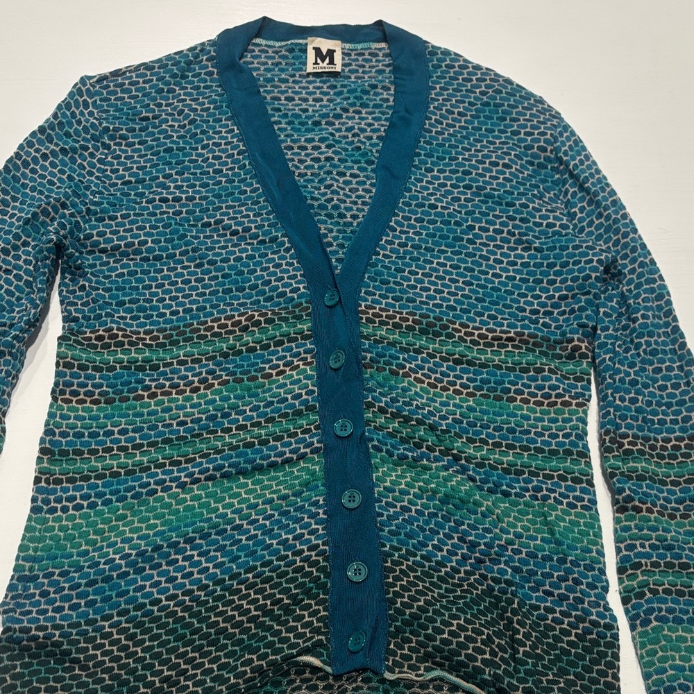 M by Missoni Blue and Green Patterned Cardigan